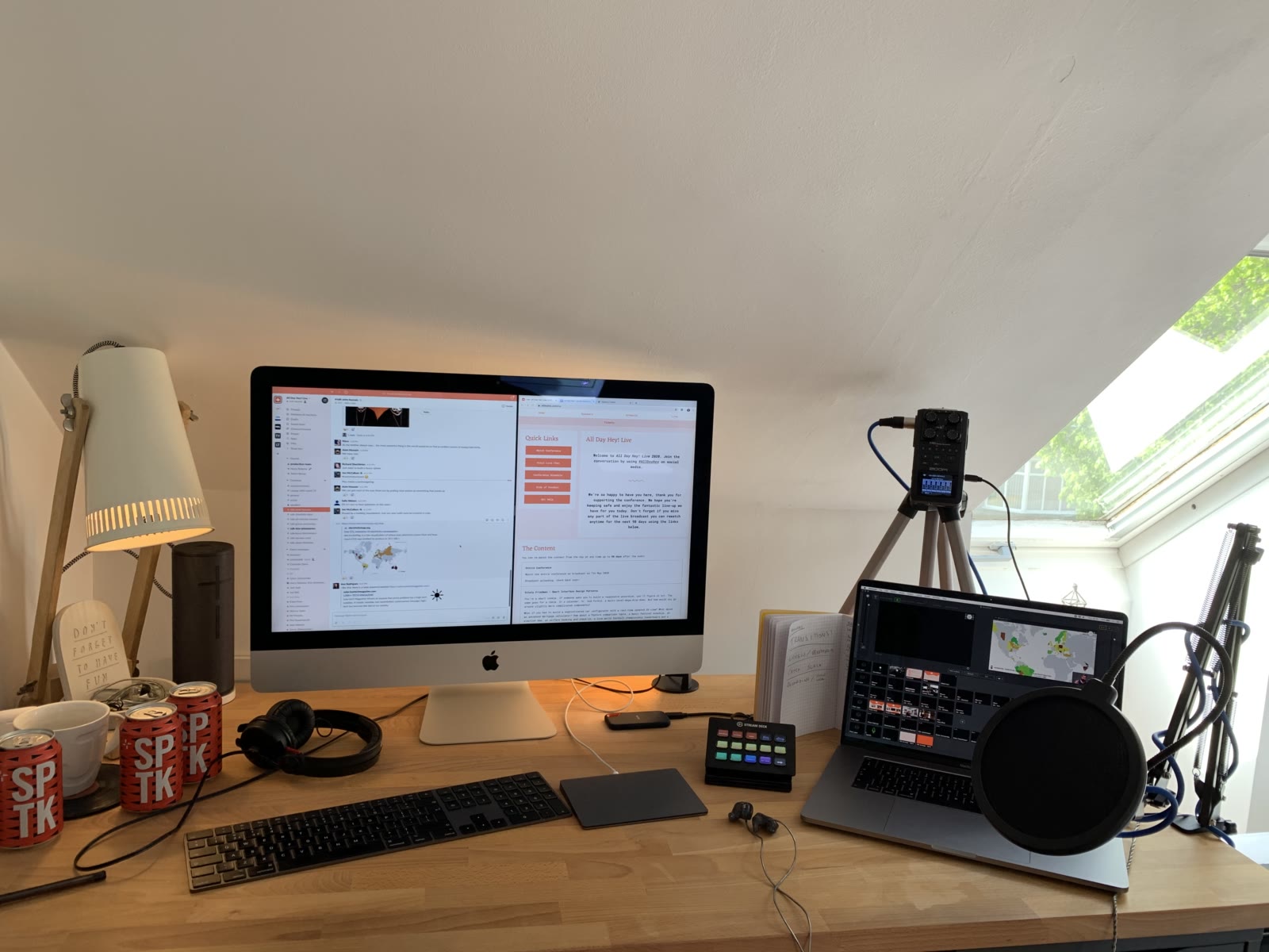 Desk as we approached the end of the broadcast (hence the beer!)